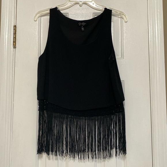 Jessica Simpson Black Top with Fringe - Picture 1 of 5